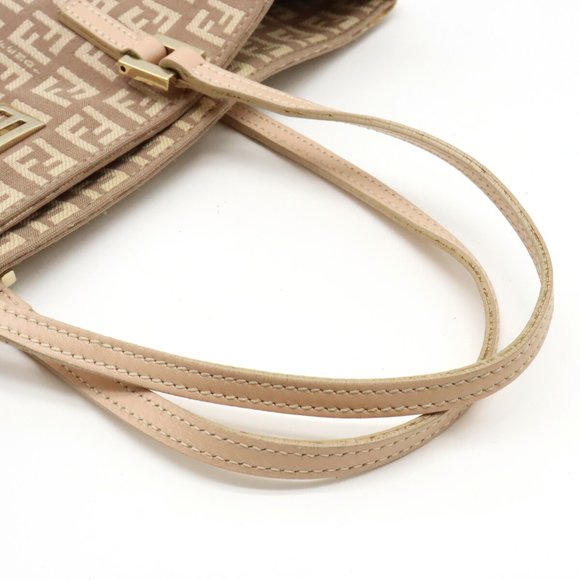 FENDI Zucchino Zucca pattern tote bag handbag canvas leather pink beige 8BH133 - Picture 5 of 10